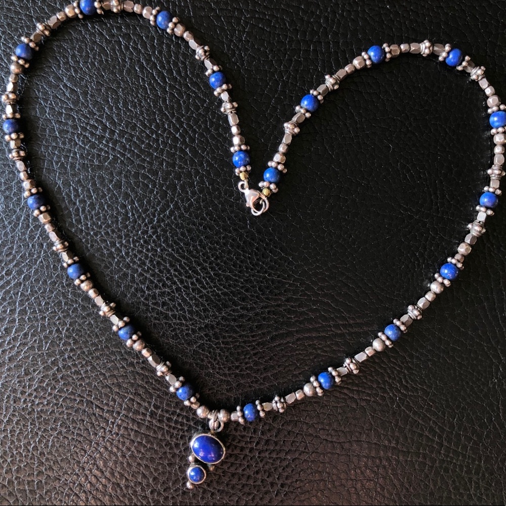 Lapis and Silver Beaded Necklace - Picture 6 of 7